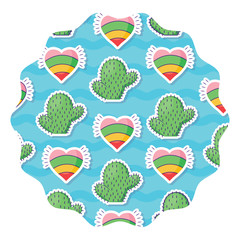 circular frame with cactus and hearts pattern over white background, colorful design. vector illustration