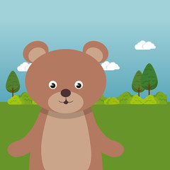 Obraz na płótnie Canvas cute bear in the field landscape character vector illustration design