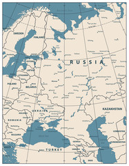 Eastern Europe Map Retro Color