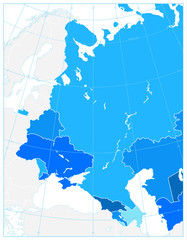 Eastern Europe Political Map in shades of blue. No text