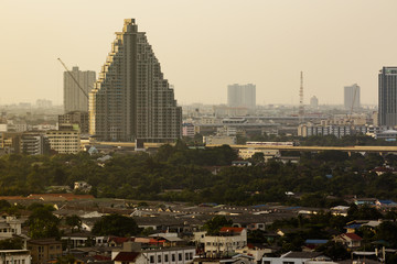 evening time of sky train rush hour, Bangkok Thailand