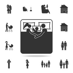 Couple with baby in bed icon. Detailed set of family icons. Premium graphic design. One of the collection icons for websites, web design, mobile app