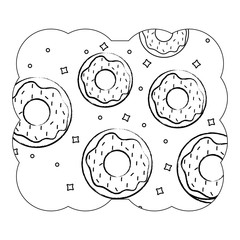 decorative frame with donuts pattern over white background, vector illustration