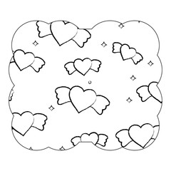 decorative frame with heart with wings pattern over white background, vector illustration