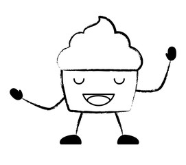 kawaii excited cupcake icon over white background, vector illustration