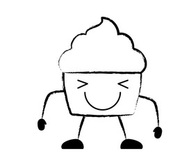 kawaii happy cupcake icon over white background, vector illustration