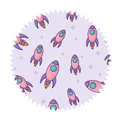 seal stamp with space rockets pattern over white background, vector illustration