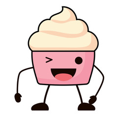 kawaii cupcake wiking an eye over white background, vector illustration