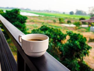 Hot Coffee in the morning with beautiful view.