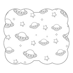 decorative frame with ufo and stars pattern over white background, vector illustration
