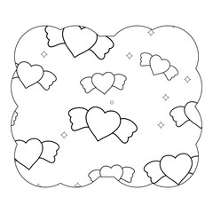 decorative frame with heart with wings pattern over white background, vector illustration
