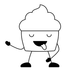 kawaii cupcake icon over white background, vector illustration
