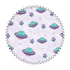 seal stamp with ufo and stars pattern over white background, vector illustration