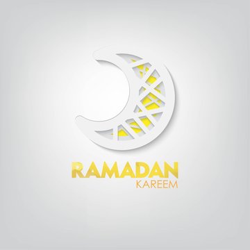 papercut moon with ramadan kareem gretting. beautiful 3D carving art. Vector Design. 