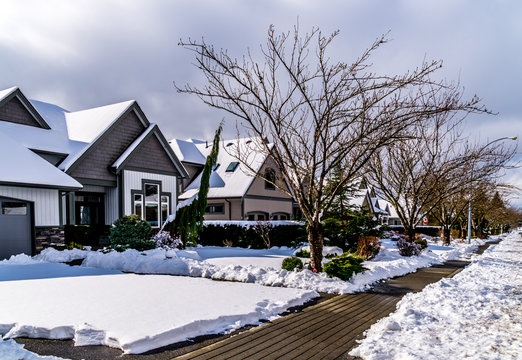 Snow covered Suburbia in the Township of Langley , British Columbia, Canada