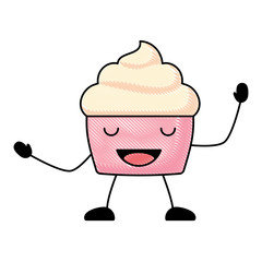 kawaii excited cupcake icon over white background, vector illustration