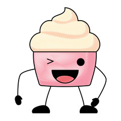 kawaii cupcake wiking an eye over white background, vector illustration
