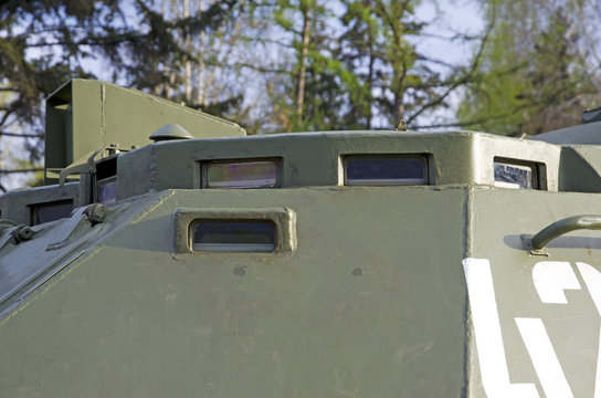 Russian military equipment close-up. In the city. Peaceful time. Surveillance devices