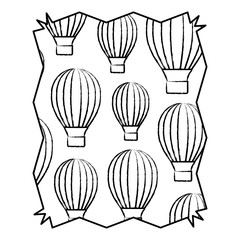 Naklejka premium abstract frame with hot air balloons pattern over white background, sketch design. vector illustration