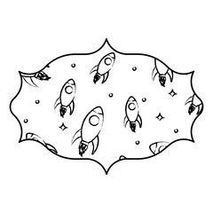 arabic frame with space rockets pattern over white background, vector illustration