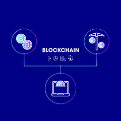 Blockchain vector illustration. Bitcoin and Ethereum trading concept.