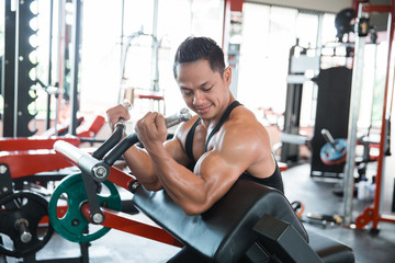 Fototapeta premium Muscular man workout on exercise machine