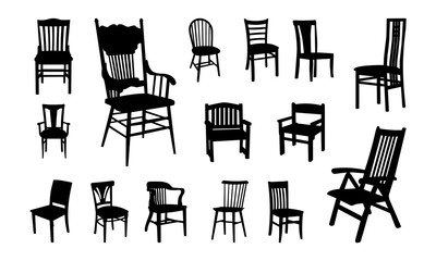 Set of Wooden Chairs Silhouette vector, Chair silhouette, Furniture symbol - obrazy, fototapety, plakaty