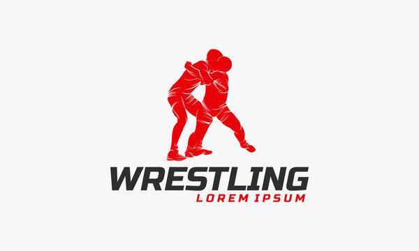 Wrestling logo template, Wrestling Sport Silhouette logo template 