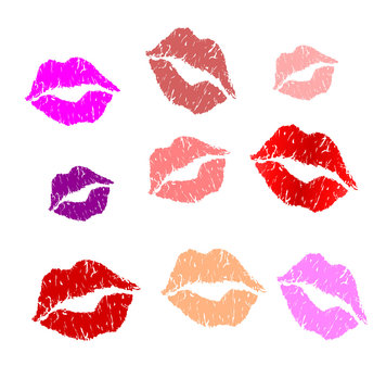 pattern of colorful lips on white background. Vector illustration.