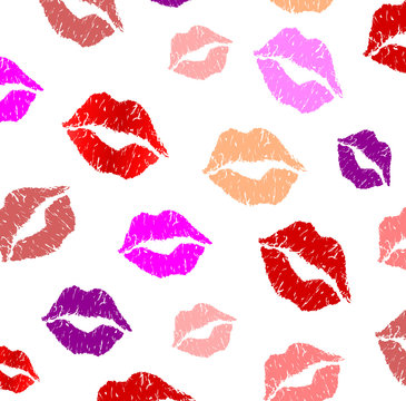 pattern of colorful lips on white background. Vector illustration.