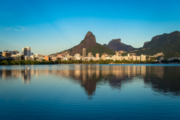 Beautiful View of Rio de Janeiro Mountains Reflected in Water of Rodrigo de Freitas Lagoon