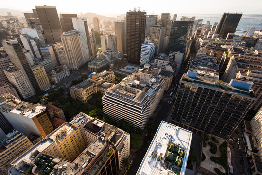 Aerial View of Rio de Janeiro Downtown Buildings by Sunset