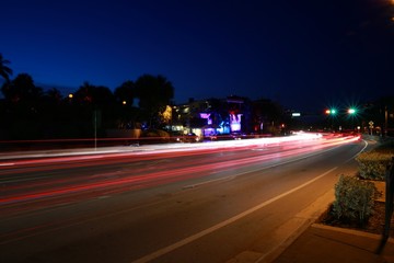 Traffic Traveling along State Road A1A in South Fort Lauderdale, Florida in a Long Time Exposure at Twilight