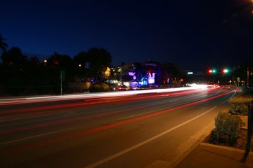 Traffic Traveling along State Road A1A in South Fort Lauderdale, Florida in a Long Time Exposure After Twilight at Night