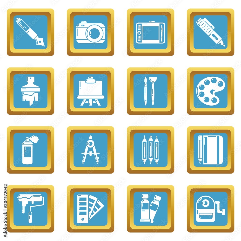 Poster design and drawing tools icons set sapphirine square vector