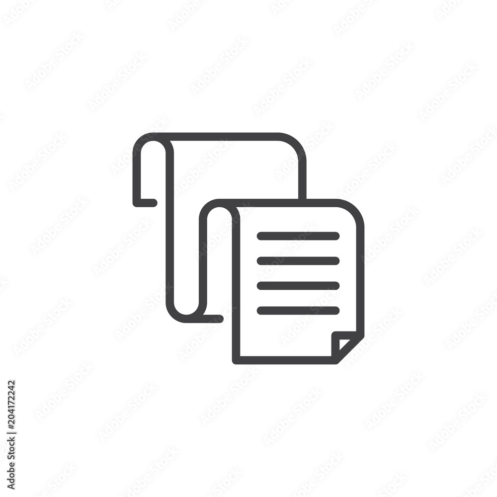 Poster paper document outline icon. linear style sign for mobile concept and web design. big document roll 
