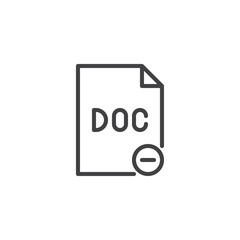 DOC file delete outline icon. linear style sign for mobile concept and web design. Paper document minus simple line vector icon. Symbol, logo illustration. Pixel perfect vector graphics
