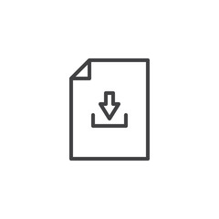 Download file outline icon. linear style sign for mobile concept and web design. Paper document with arrow down simple line vector icon. Symbol, logo illustration. Pixel perfect vector graphics