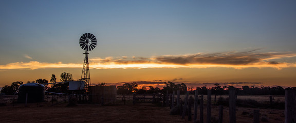 Panoramic view of windmill in rural Australia