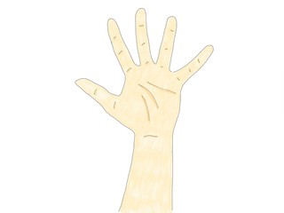 abstract hand draw doodle watercolor hand show five finger isolate on white background, finger language, illustration
