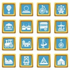 Amusement park icons set sapphirine square vector