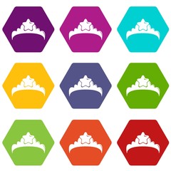 Small princess crown icons set 9 vector