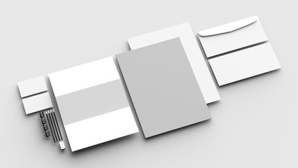 Corporate identity stationery mock up isolated on light gray background. 3D illustrating.