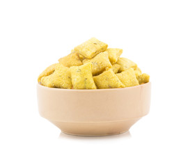 Indian Tea Time Spicy Methi Para Snack Also Know As Namak Para or Namkeen is a Crunchy Savoury Snack of India and Pakistan Isolated on White Background