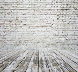old white room with brick wall, vintage background