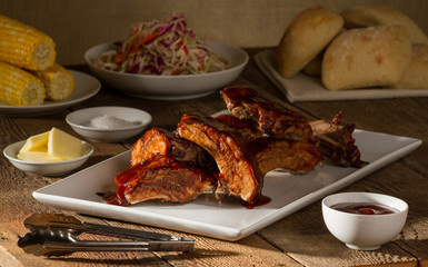 BBQ Rib Dinner with Corn on the Cob, Cole Slaw and Bread