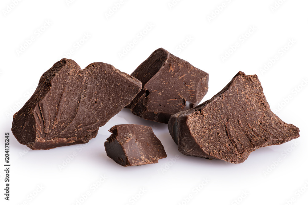 Wall mural pieces of dark chocolate isolated on white background.