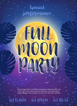 Full Moon Beach Party Flyer. Vector Design EPS 10