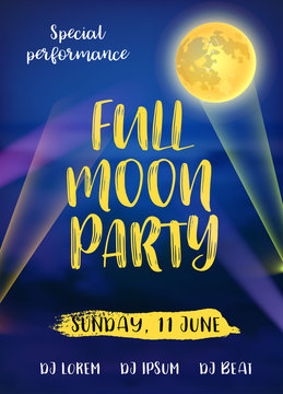 Full Moon Beach Party Flyer. Vector Design EPS 10