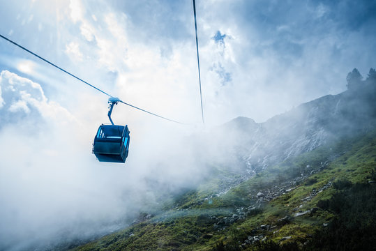Cable car in mountain a foggy day